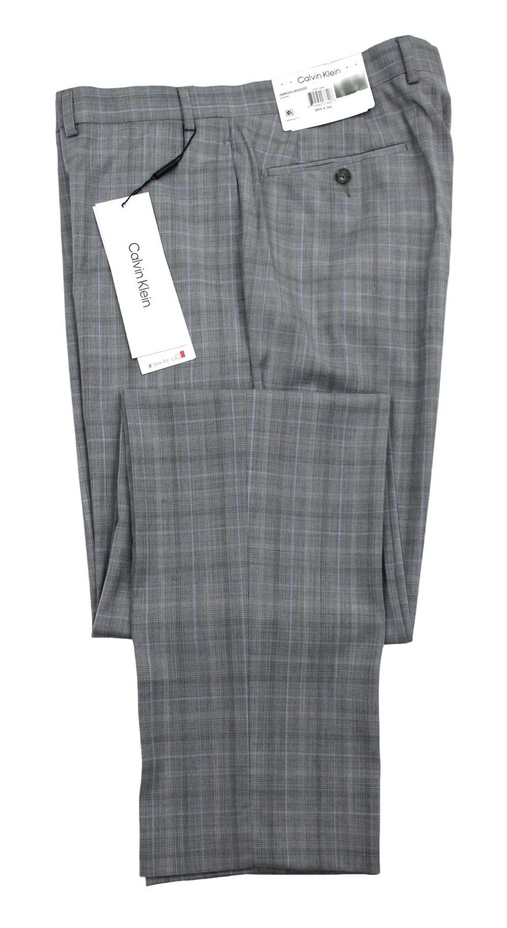 Calvin Klein Dress Pants Mens 36x34 Gray X Slim Fit Wool Stretch Jerome NWT